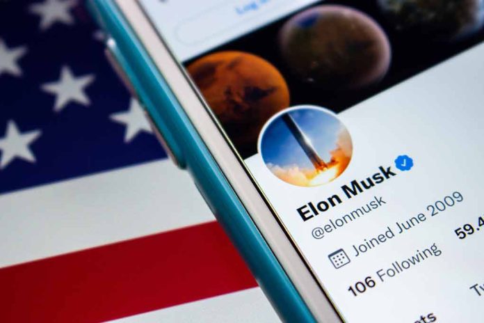 2053825583 featured image Smartphone showing a Twitter profile, American flag background.