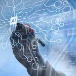Hand drawing artificial intelligence circuit on digital screen