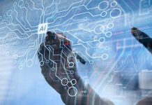 Hand drawing artificial intelligence circuit on digital screen