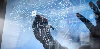 Hand drawing artificial intelligence circuit on digital screen