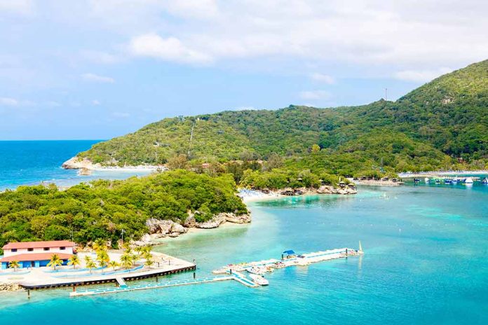 515128393 featured image Tropical bay with turquoise water and lush hills
