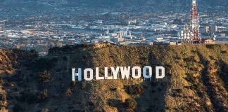 The Hollywood sign on a hillside