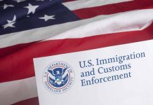 US Immigration Customs Enforcement document with American flag