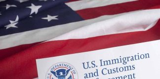 US Immigration Customs Enforcement document with American flag