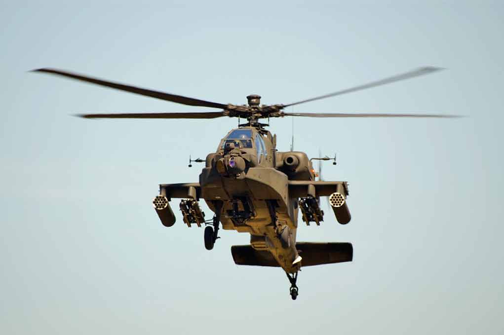 Helicopter in flight viewed from below front
