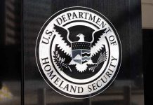 U S Department of Homeland Security emblem on wall