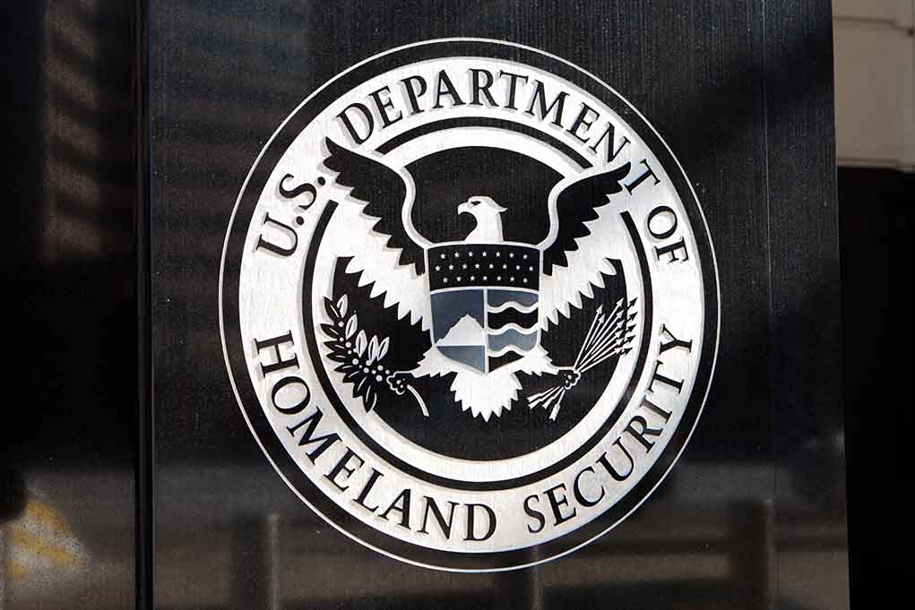 U S Department of Homeland Security emblem on wall