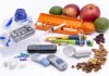 Diabetes management tools with fruits and nuts displayed