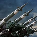 Four rockets pointed towards the sky