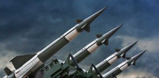 Four rockets pointed towards the sky