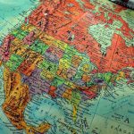 Close up of a vintage globe highlighting North America