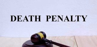 Gavel under Death Penalty text on white background.