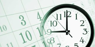 A clock overlaying a calendar, illustrating the concept of time management
