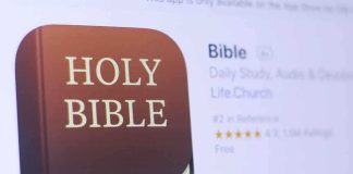 Icon of a Bible app featuring a brown book with HOLY BIBLE text