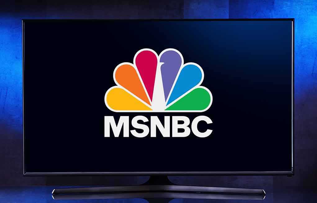 shutterstock_2139067205.jpg MSNBC logo displayed on a television screen
