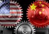 China Panic: Trump’s Chip Deal Upends Tech Power Interlocking gears with USA and China flags.