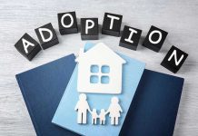 Astounding Neglect: System Misses Dead Child for 4 Years Adoption blocks, books, house, and family paper cutouts.