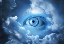 Doomsday Warnings: Are We Ignoring the Inevitable? A large blue eye emerging from a cloudy sky