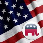 Trump-endorsed Matt Van Epps WINS! American flag with Republican elephant symbol.