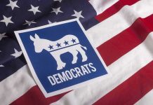 Wealthy Liberals Are Abandoning Democratic Party Democratic Party symbol on American flag background.