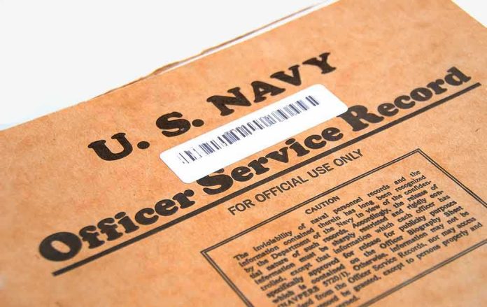 shutterstock_2570062.jpg Close-up of a U.S. Navy officer service record document