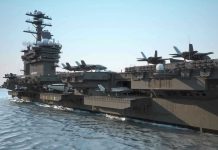 $22B Naval Bet ABANDONED Aircraft carrier deck with jet planes.
