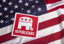 Republicans Force Jack Smith Record Into the Open Republican symbol on American flag background.