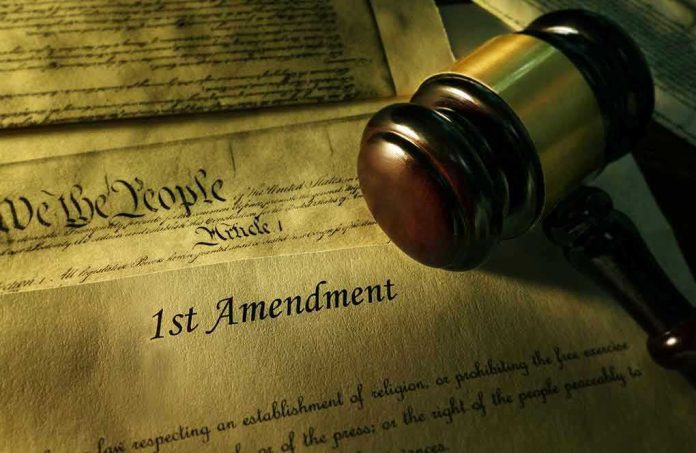 Gavel, Constitution, and document showing 1st Amendment.