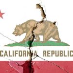 California Tech Giant RIGGED Jobs Against Americans Cracked California Republic flag on a wall.