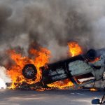 CHILD HERO Filmed Arizona Fire Rescue An overturned car engulfed in flames and smoke on a city street