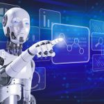 TECH GIANT Issues CHILLING AI Self‑Improving WARNING A humanoid robot interacting with a digital interface displaying data and graphs