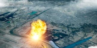 Hormuz On EDGE — Game CHANGES Tonight? military drone launching missile over cityscape