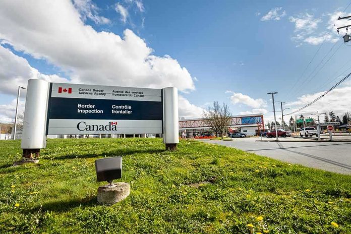 Canada border inspection sign at roadside checkpoint