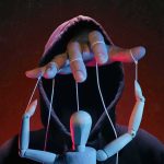 China MONEY TRAIL Rattles BIDEN’S World Hooded figure controlling a wooden puppet with strings