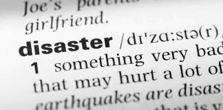 Shoppers RUN As Roof CRASHES — Then WHAT? Close-up of a dictionary page showing the definition of the word 'disaster'