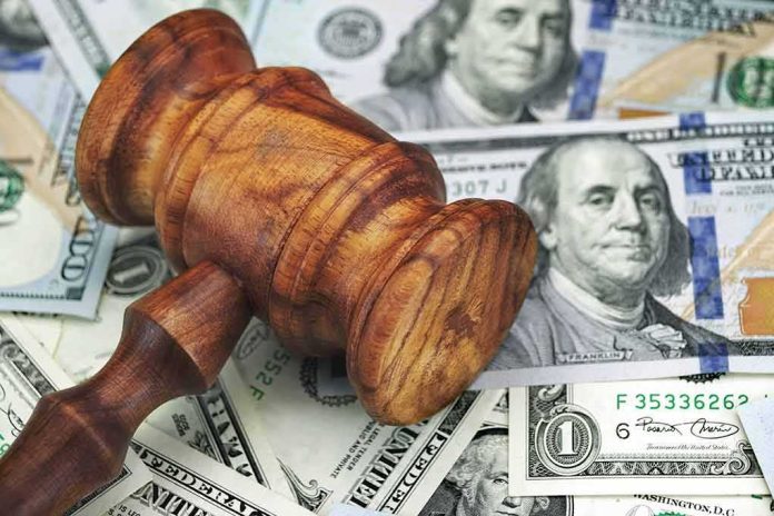 shutterstock_1036691965 Wooden judge's gavel on scattered US dollar bills