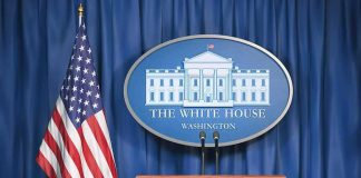 TRUMP’S Two-Sexes Order Ignites PURGE White House press briefing podium and US flag