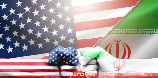 Wall Of STEEL Strangles Iran’s Cash US and Iran flag fists bumping against split flags