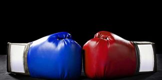 Red STRONGHOLD Suddenly Looks Shaky Blue and red boxing gloves touching together