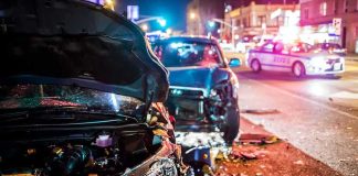 Drunk Rampage SHATTERS Nightlife Wrecked cars at night crash scene with police lights