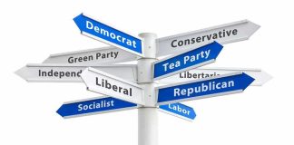 Clinton’s FEAR Warning Jolts DEMOCRATS Directional signpost with multiple political party arrows