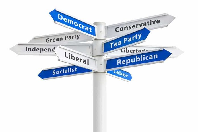 shutterstock_95009128 Directional signpost with multiple political party arrows