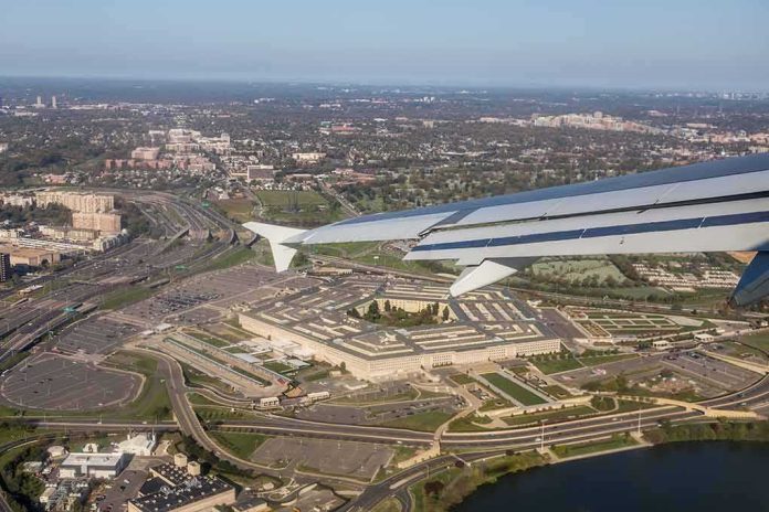 shutterstock_1008130015 airplane wing over a sprawling government complex
