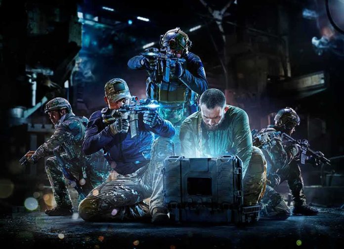 Walter Jones with a tactical team opening a glowing equipment case