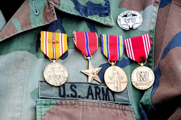 Military uniform with service medals and ribbons