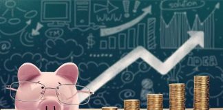 Endless PIGGY BANK: Washington Paid Without Checking Who Died Pink piggy bank with glasses beside stacked coins and a calculator