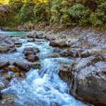 Elderly Woman Fell 100 Feet ALONE River cascade flowing over rocks below a small waterfall in a forest