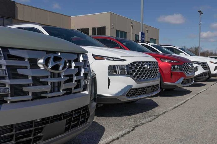 Row of SUVs parked at a dealership lot