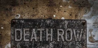 Chilling Warning IGNORED Inside Death Chamber Rusty metal sign on worn concrete wall